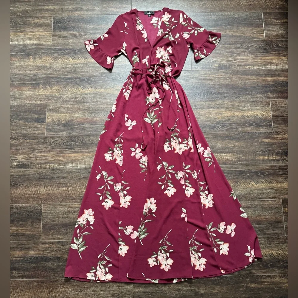 LULUS Burgundy Floral Maxi Dress S - Picture 4 of 8